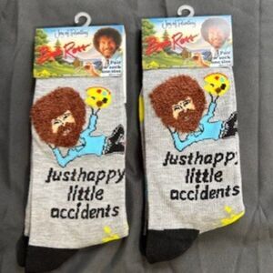 2 Pair Bob Ross Crew Socks Men's Shoe Size 6-12 Holiday Festive Christmas Gift